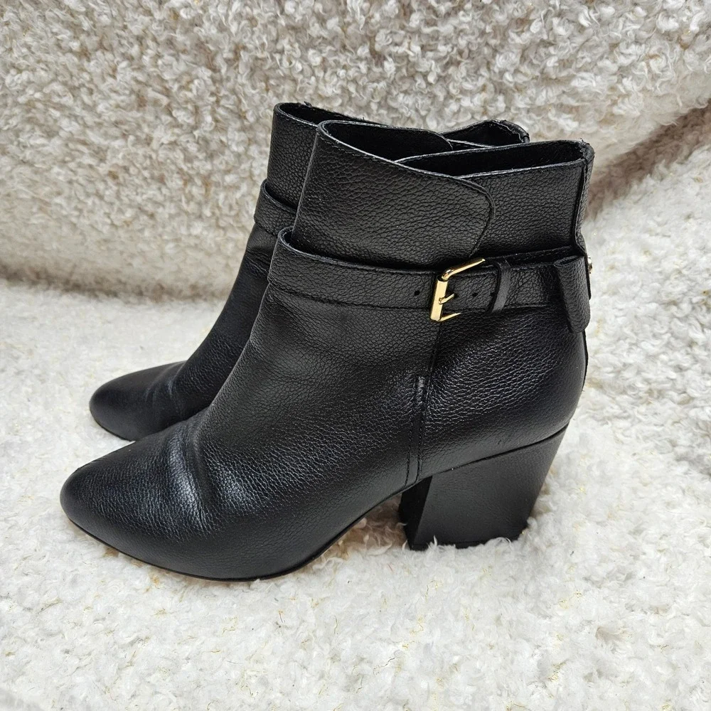 Kate Spade Black Leather Buckle Logo Bow Ankle Boots sz 9